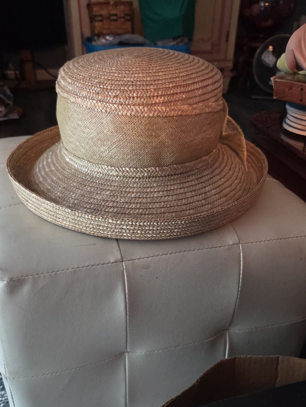 Betmar Natural Straw Rolled Brim Hat with Rosette - Picture 4 of 4